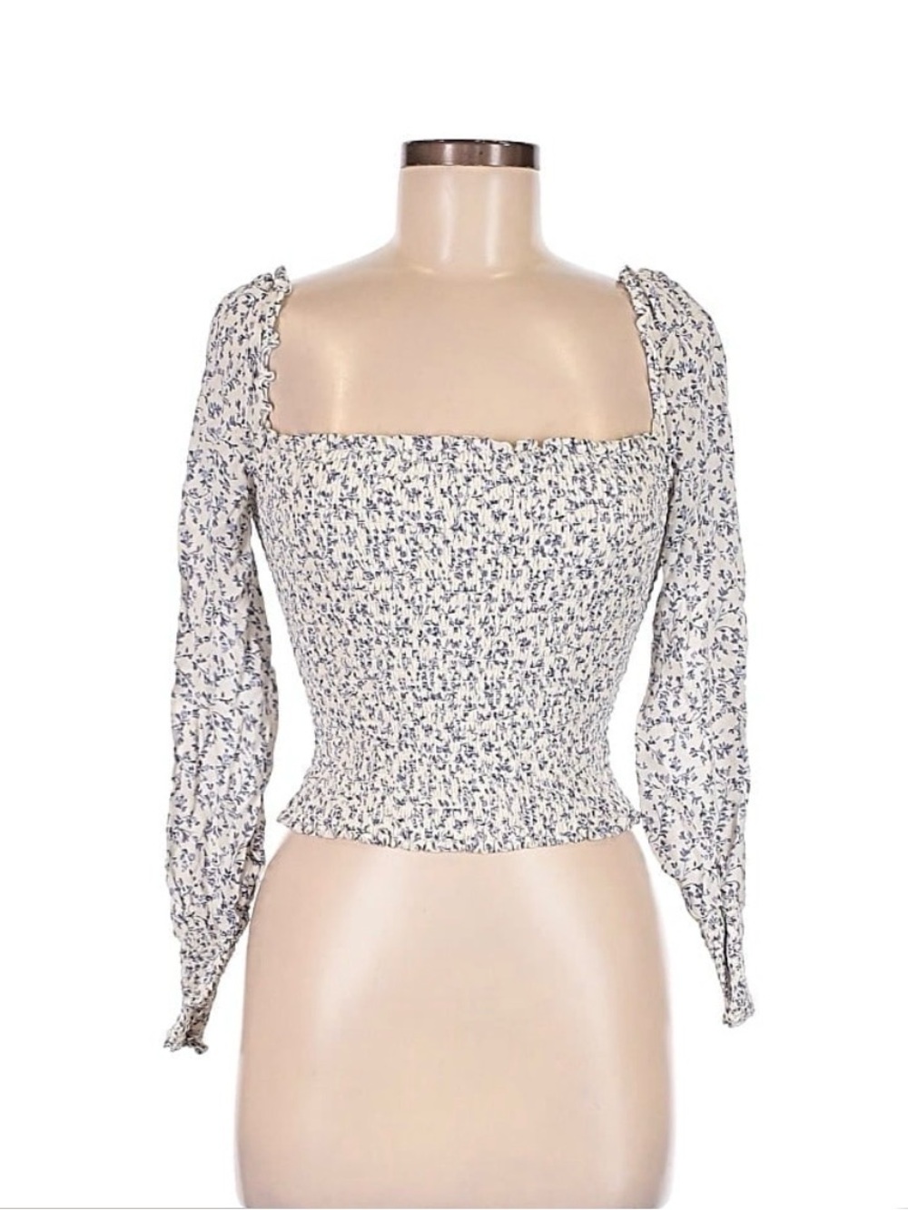 Reformation blue and white floral smocked blouse